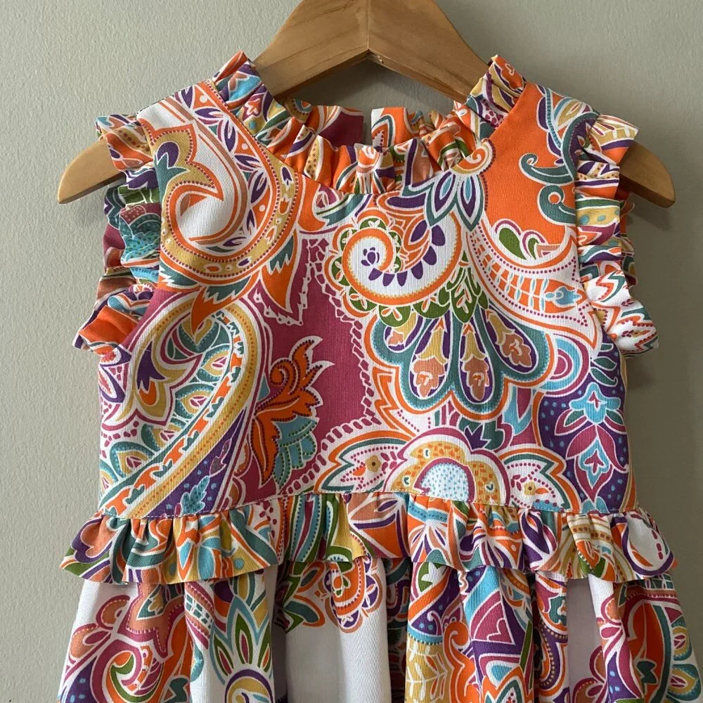 Handmade Children's Multicolour Cotton Poly Sleeveless Triangle Cut Out Dress - Picture 5 of 15